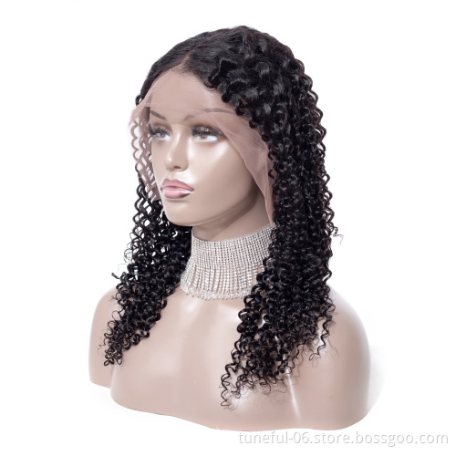 Tuneful wholesale brazilian remy hair 18018 13*4 frontal lace wig 100% virgin human hair kinky curl black color hot on sale
